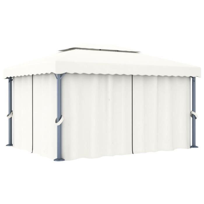 VidaXL Tonnelle avec rideau 4x3 m Blanc crème Aluminium