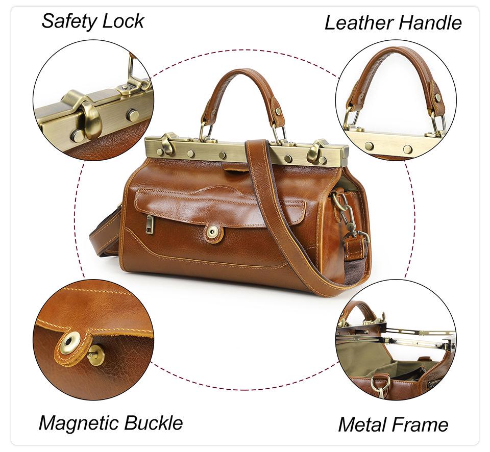 Borsa a mano da donna in pelle pieno fiore con chiusura a scatto metallica - Borsa convertibile a spalla singola/a tracolla per pelli grasse