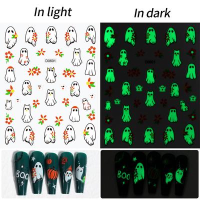 Halloween Nail Art Sticker Luminous Cartoon Funny Ghost Skull Finger Halloween Nail Ornament