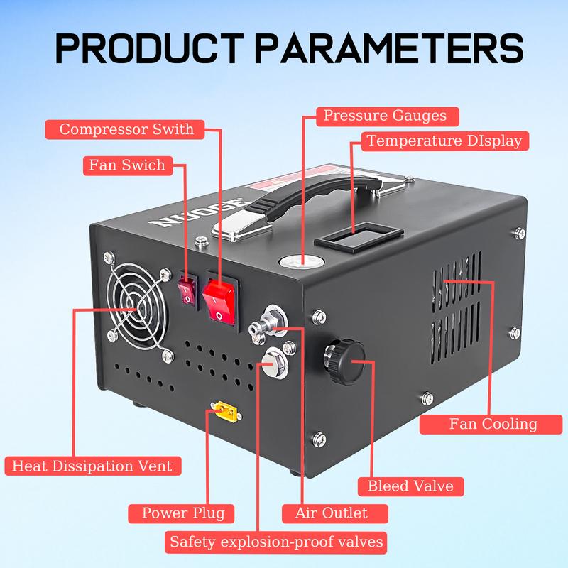 NUOGE 4500Psi 30Mbar Air Compressor Air Pump 12V/110V/220V Power Oil/Water-Free High Pressure Apply To Diving Bottle