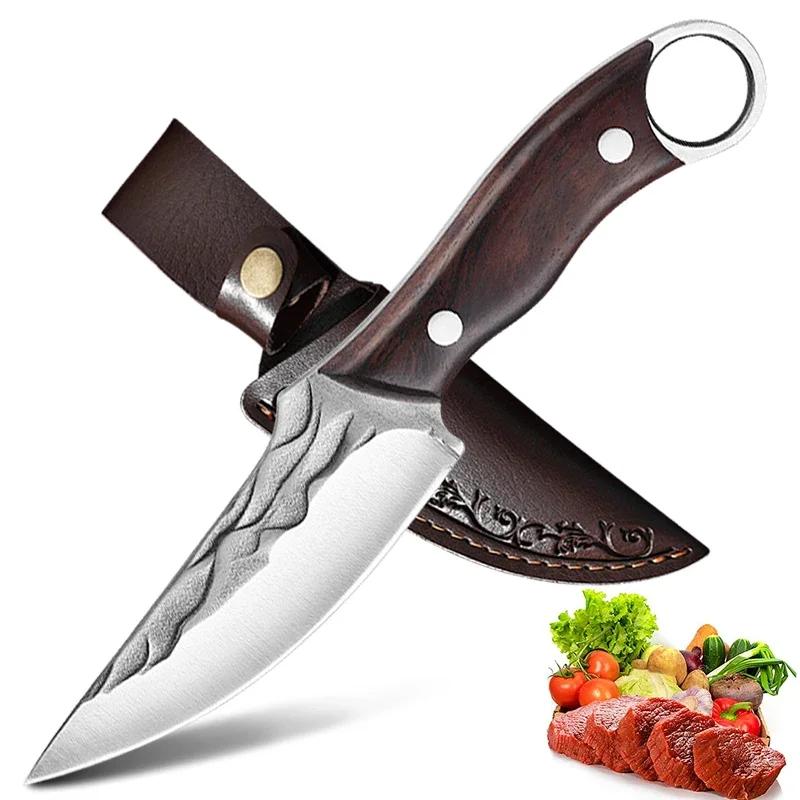 Kitchen Forged Boning Knifes Professional Chef Butcher Knife Fish Slicing Meat Cutting Cleaver Chopping Knife Wooden Handle