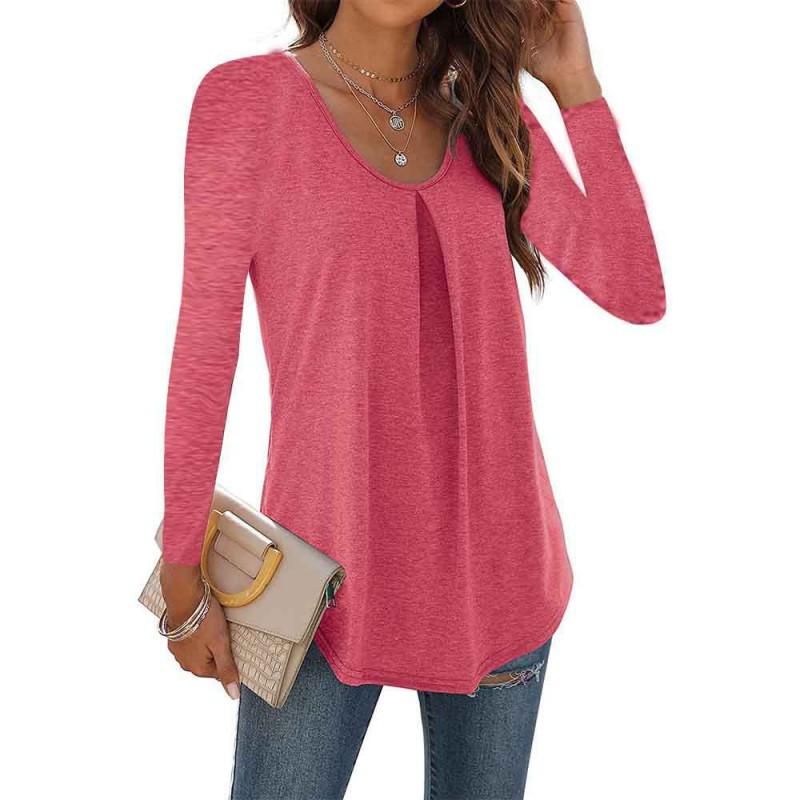 

Solid Color Discount Round Collar Tuxedo Long-sleeved T-shirt L рожевий