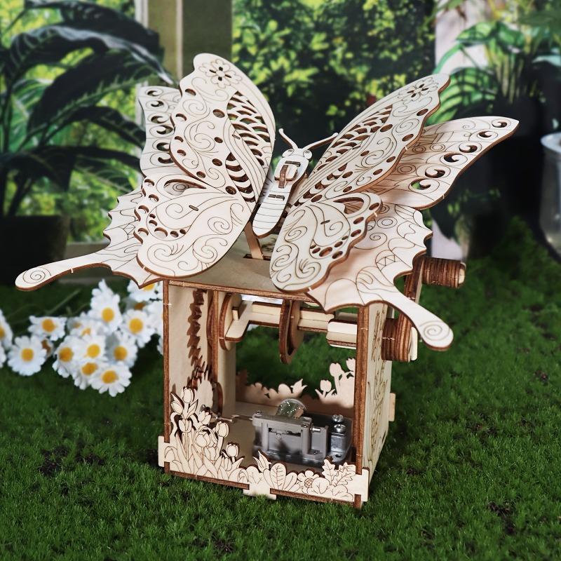 3D Wooden Puzzle Butterfly Music Box Model Toy