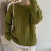 1011 autumn new retro lazy wind sweet temperament twist pullover women's casual loose knitted sweater
