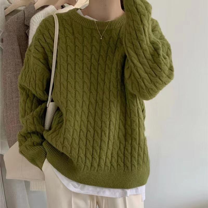 1011 autumn new retro lazy wind sweet temperament twist pullover women's casual loose knitted sweater
