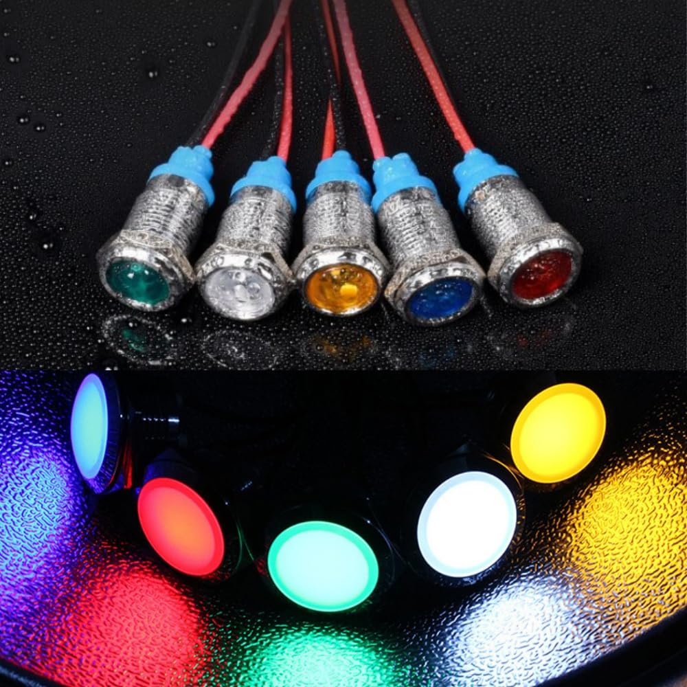 Wasserdichte Kontrollleuchte 12V LED 5er Farbset (Rot/Gelb/Blau/Grün/Weiß) Wasserdicht