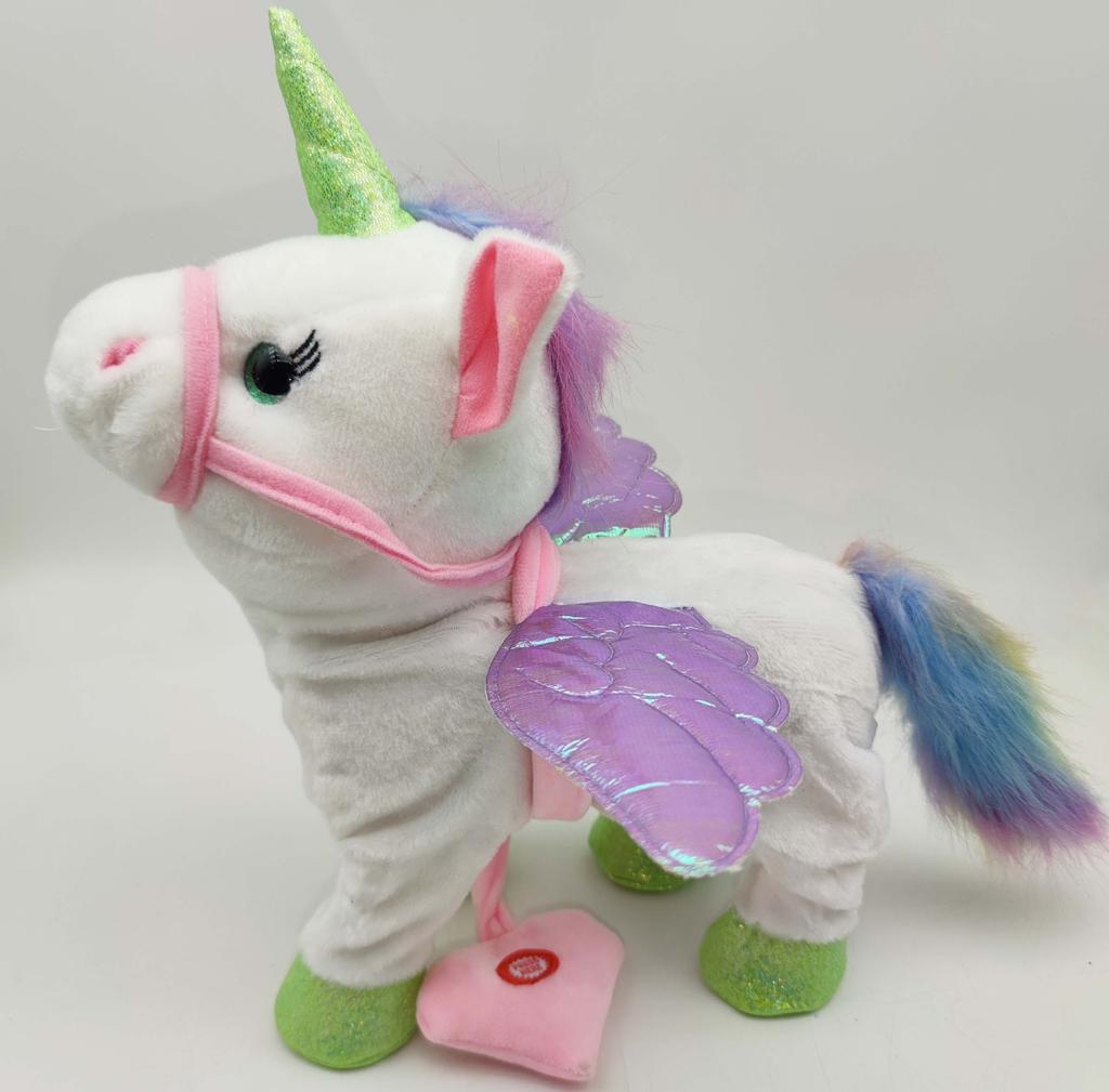 Hot-selling Foreign-trade Instagram-style unicorn Leash Angel Horse Plush Doll Walks Sings Swayselectric Plush Toy Kids Gift