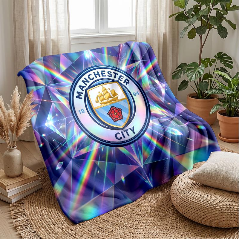 Manchester City Theme Blanket Soft Flannel Blanket Plush Throw Blanket Cozy Sofa Bed Blanket for Home Decor