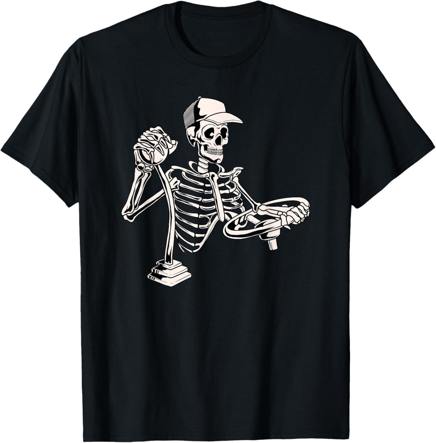 Skeleton Truck Driver T-Shirt Funny Big Trucking Trucker Retro Style Graphic Tee S разноцветный