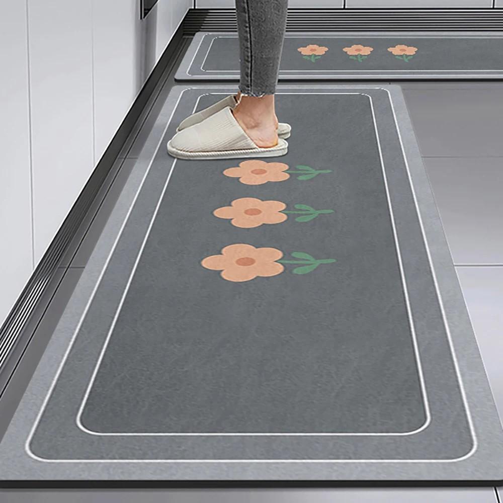 1/2pcs Kitchen Floor Mat, Anti-Slip And Absorbent Foot Mat, Long Strip Carpet, Modern Style Home Decoration Carpet