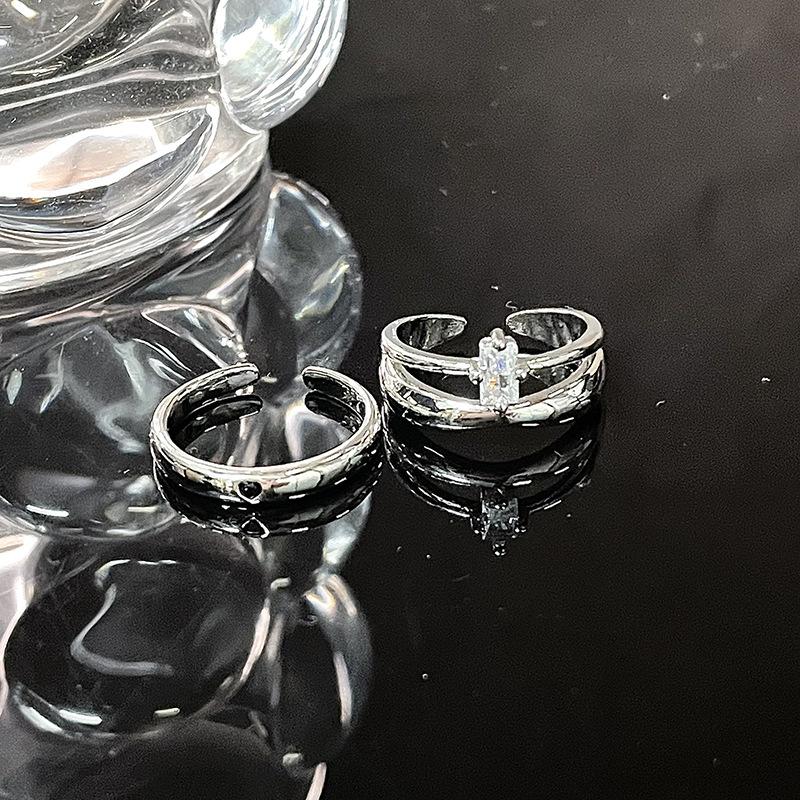 Niche Minimalist Design Sense Geometric Personality Double-Layer Love Zir*****Pen Ring Female French Tide