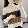 Women's Half Turtleneck Sweater Fall Winter Loose Knit Sweater Top Pullover Knit Jumper Color-blocked Plaid Knitwear