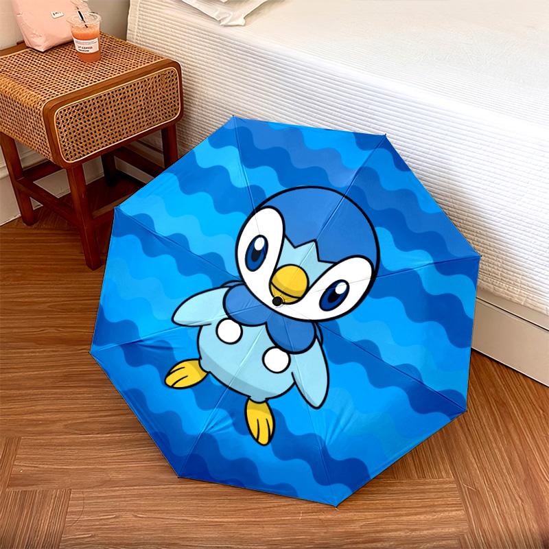 Piplup and Bulbasaur  pattern, automatic folding umbrella, portable and foldable design, 8 ribs, a Christmas or birthday gift.