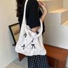 Solid Color Large Capacity Shoulder Bucket Bag Fashionable Knitted Work Commuter Bag Daily Shopper Tote For Women