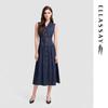 Women's Denim Blue Pleated Sleeveless Midi Dress