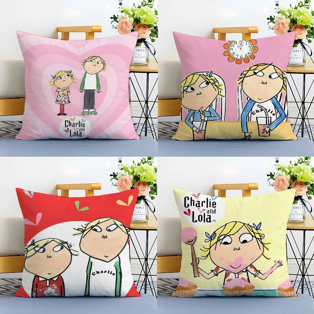 Cute Charlie And Lola-A Animation Pillow Case Anti-dustmite Pillowcase Invisible Zipper Silky Short Plush Sofa Cushion Cover