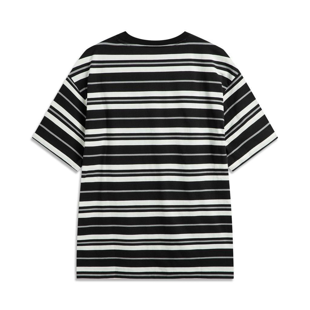 Li Ning Sports Lifestyle Series High Street American Retro Casual Striped Comfortable Short Sleeve T-Shirt Men Tops Black Moonlight-Gray ATSV515-3