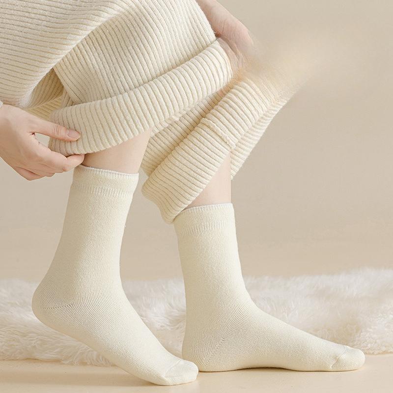 Woolen Socks, Winter Women's Fleece Thickened Postpartum Socks, Solid-color Fleece Warm Sleep Socks, Medium Long Fleece Socks