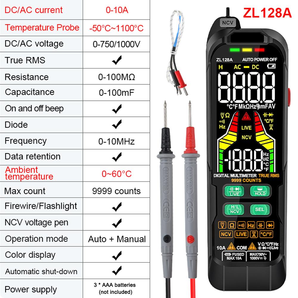 ZL128B Digital Multimeter Alternating Current Direct Current Voltage Multimetro True RMS Capacitance Temp Detector Multitester
