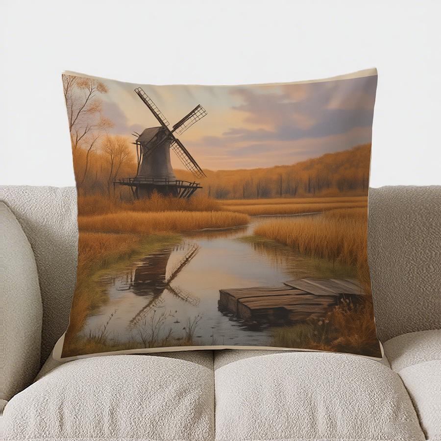 Home Decor Autumn Windmill Pathway Decorative Pillow Cover Pattern Cushion Cover Suitable For Sofa Bedroom Car Pillow Cover
