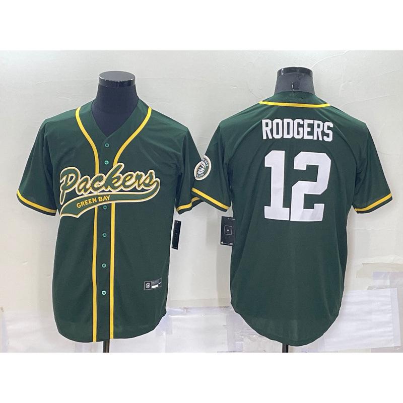 Packers #12 RODGERS Rugby-Baseball Cardigan-Style Retro Embroidered Jersey