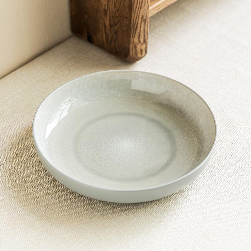 Kiln Change Shallow Bowl Japanese Ceramic Large Bowl Minimalist Style Tableware Bowl Household Bowl Round Bowl Large Vegetable Plate Salad Bowl