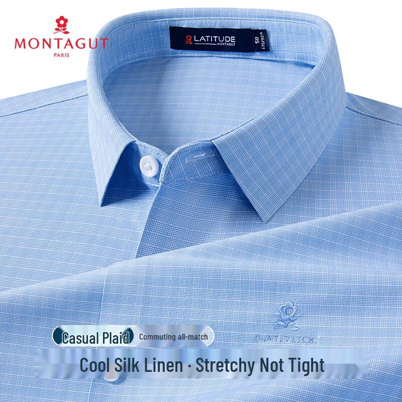 MONTAGUT Men s Silk-Linen Blend Fine Check Long-Sleeve Shirt 48