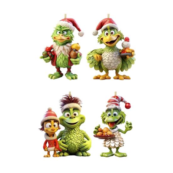 1/4Pcs Christmas Tree Decoration Cartoon Green Elf Hanging Ornaments Acrylic Flat Pendant Xmas Tree Accessories for Holiday Home Car Decor