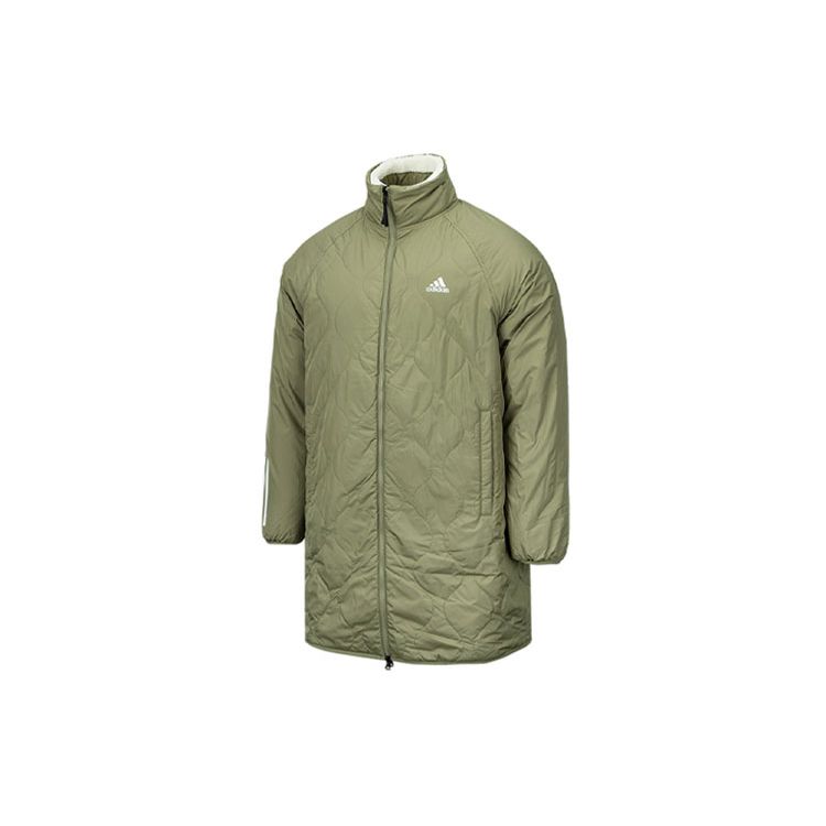 Adidas Outdoor Warm Reversible Lamb Fleece Solid Color Mid-Length Cotton Coat Unisex Coats Green H20792