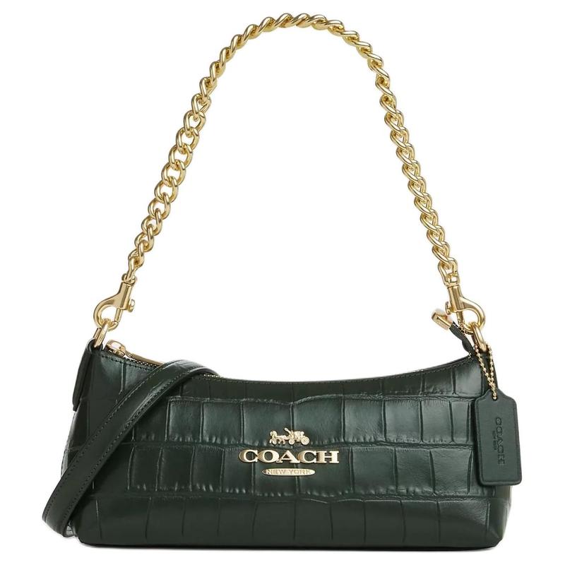 

COACH Charlotte 25 Gold Label Logo Crocodile Chain Zipper Closure Leather Baguette Bag Handbag Shoulder Bag Medium Women s Gold with Amazon Green золотий