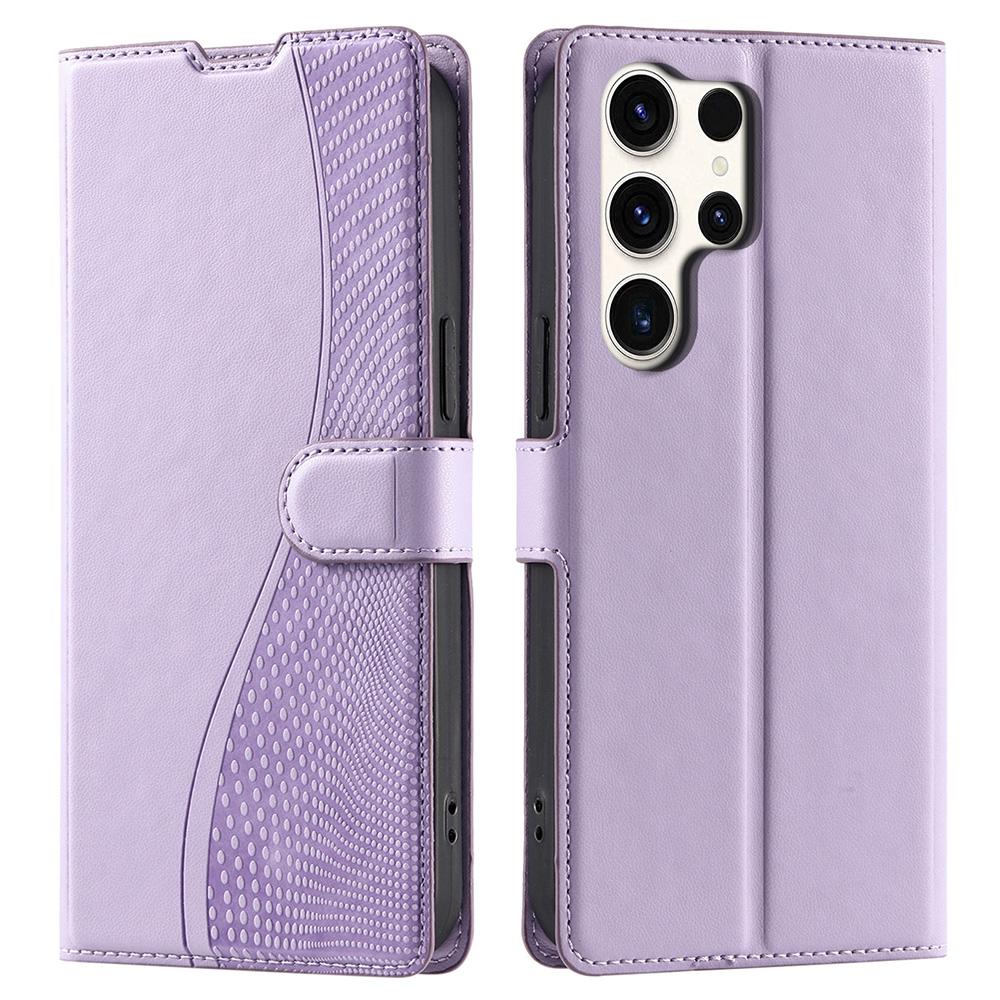 

For Samsung Galaxy S25 Ultra Case Dots Imprinted PU Leather Flip Phone Cover with Card Slot,Strap Purple