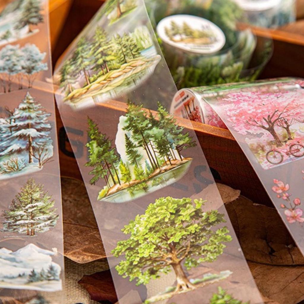 Kigofora Stromová koláž 4 Sezónní Vločkový Les 60 mm Široký x 2 m Průsvitný PET DIY Plánovač Promoce Narozeniny Ozdobit Nové Vodní Scenérie Samolepky,