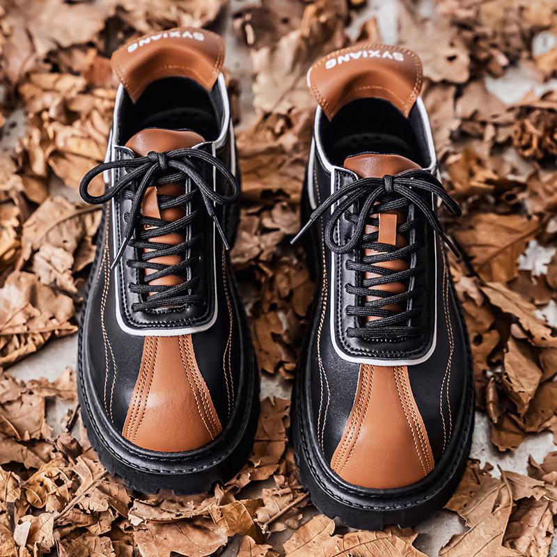 

2025 Дерби мужские туфли новые дышащие рабочие туфли универсальные кожаные туфли платформа спортивные увеличивающие рост туфли повседневные кеды 44 чёрный