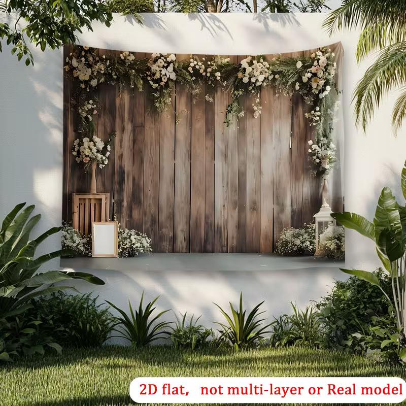 2D Rustic Wood Flower Backdrop Cloth for Boho Wedding Bridal Party Photoshoot Background Banner