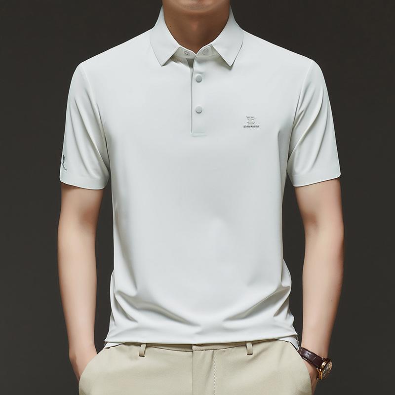 Mulberry Silk Short-Sleeved T-Shirt Men'S Lapel Solid Color Medium Loose Silk Polo Shirt On Clothes