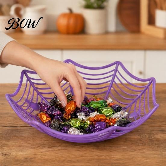 Decorative Spider Web Dish Halloween Basket, Plastic Cobweb Design Fruit Serving Bowl, Treat High-quality Bowl or Trick Candy Holder for Dinner Table,