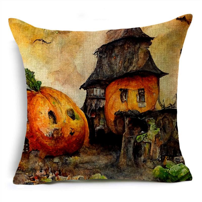 Halloween Interesting Pumpkin Lantern Series Castle Linen Throw Pillowcase Decorative Cushion Cover For Sofa Livingroom Party