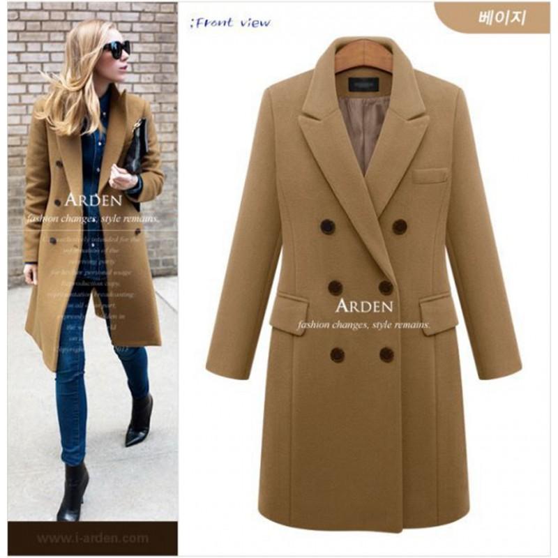 Womens Mid-Length Wool Blend Coat Double-Breasted Classic Trench Outerwear Plus Size S-5XL