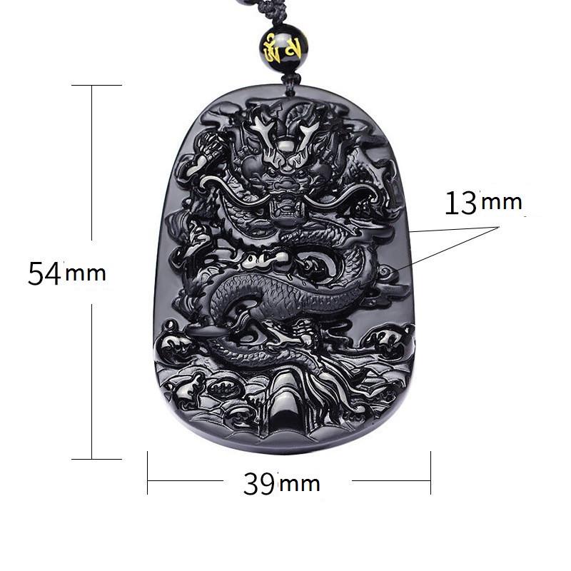 Natural Black Obsidian Chinese Dragon Pendant Jade Necklace Jewelry Amulet Lucky Mens Gift