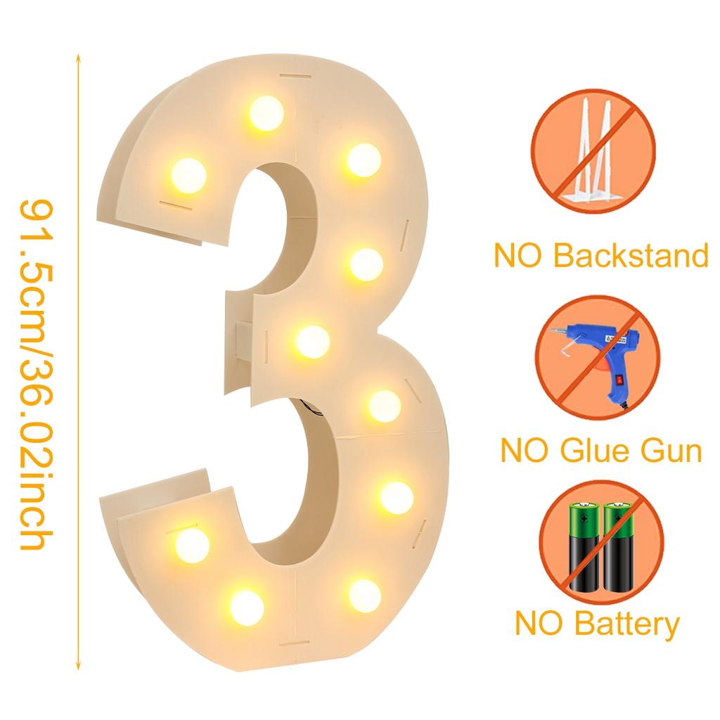 91,5CM Riesige LED-Zahlen-Lichtrahmen 1. Geburtstag Party Dekoration Kinder Hochzeit 30. 50. 60. Geburtstag Partyzubehör Babyparty