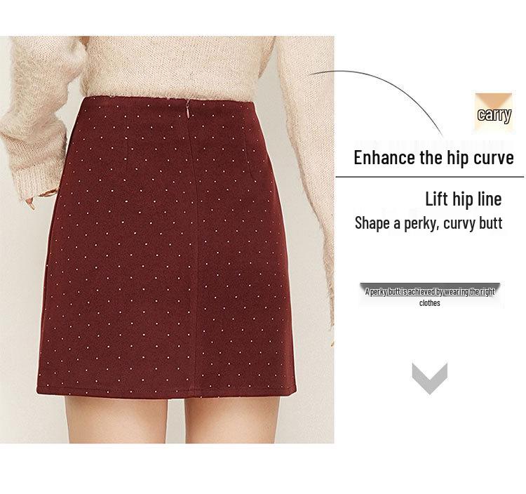 2025 Autumn/Winter High Waist Polka Dot Wool A-Line Skirt