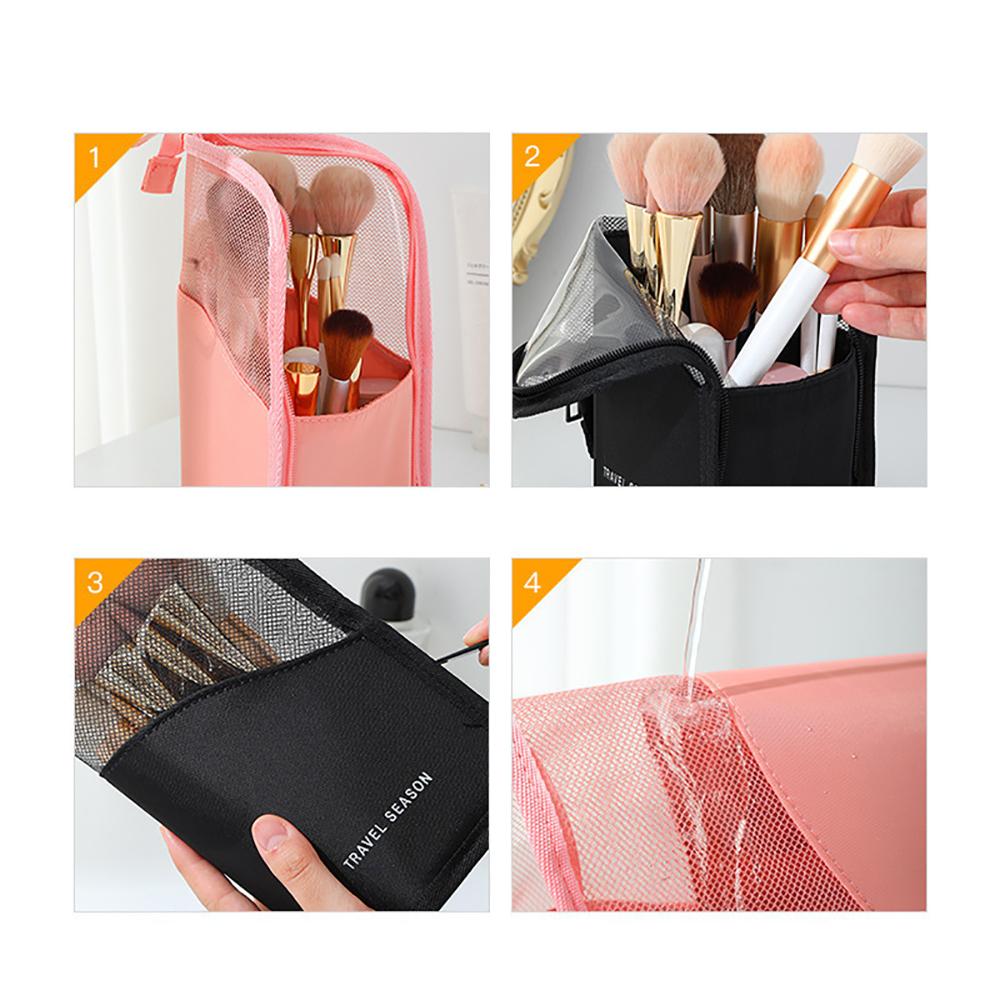 Makeup Brush Holder Women Travel Outdoor Waterproof Cosmetic Bag Stand-Up Portable Foldable Makeup Case with Zipper