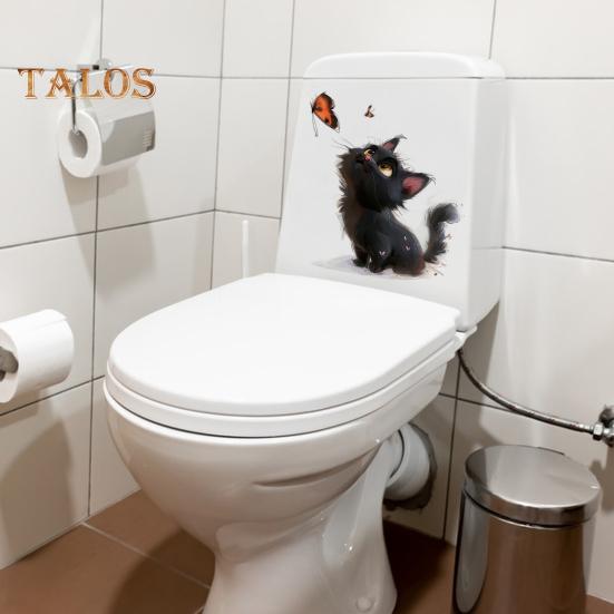 Autocolant de Toaletă Fluture Pisică Neagră PVC Impermeabil Removabil Autoadeziv Artă de Perete pentru Camera de Zi Baie Desen Animat Pisoi Decor Capac Toaletă Decal