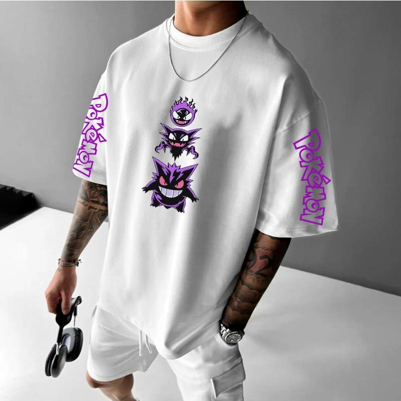 T-shirt à manches courtes imprimé recto-verso Gengar Dessin Animé 2026 pour Hommes et Femmes Été Nouveau Harajuku Ample Décontracté Top