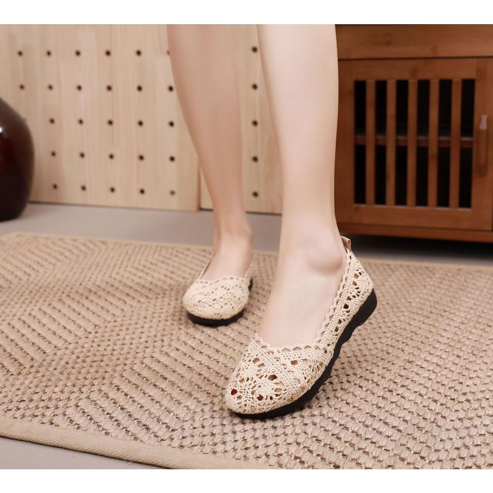 Ladies' Casual Temperament Breathable One Foot Shoes -Women's Mesh Shoes with Mesh Surface, Ethnic Style Cloth Shoes, Hollow Lace Women's Shoes