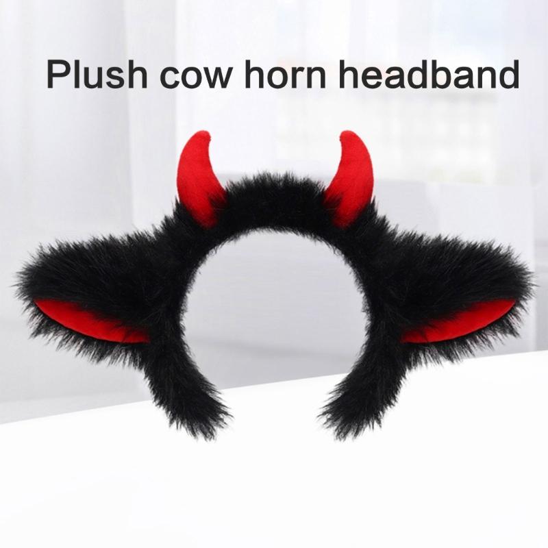 Fuzzy Devil Horn Headpiece Halloween Party Supply Furry Hairband With Lightweight Design Halloween Hair Ornaments