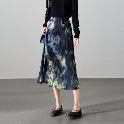 Jupe Mi-longue Plissée Coupe A-Line Imprimé Rétro Printemps 2026 pour Femme SOFSIL