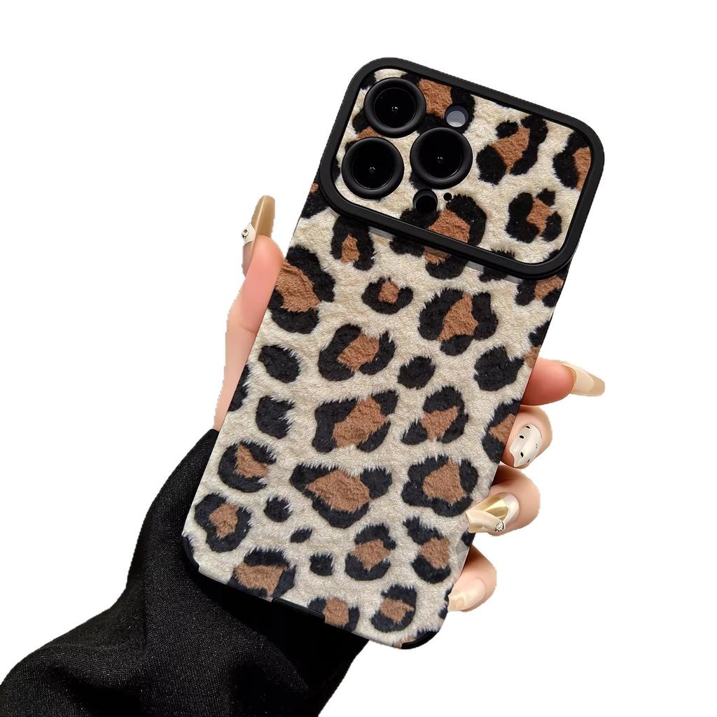 Plush Leopard Print Leather Pattern Is Suitable for Apple 17promaxs Mobile Phone Case iPhone15/16pro Simple Women's Model.
