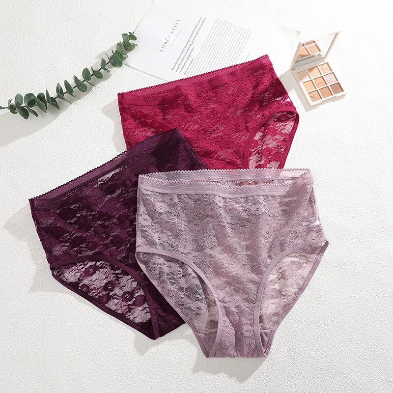 3ks/Sada Dámské krajkové kalhotky Vysoký pas Sexy spodní prádlo Průhledné dámské kalhotky Přiléhavé Plus Size kalhotky S-XXL