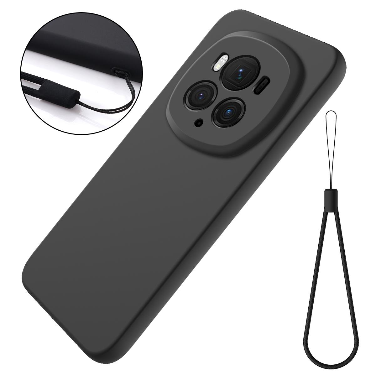 

Back Case for Honor Magic6 Pro 5G Liquid Silicone Mobile Phone Cover with Strap Black